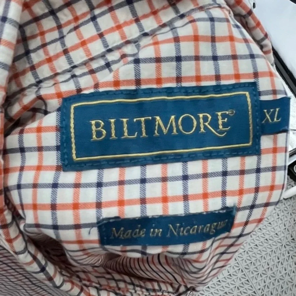 Biltmore Button Down Shirt Mens XL White Navy Orange‎ Check Performance Stretch